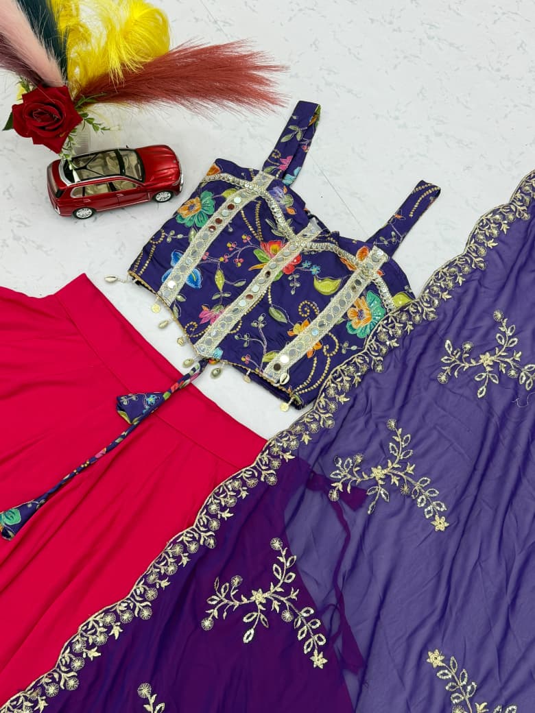 Navratri Special Silk And Rayon Cotton Lehenga Choli With Mirror Work - view 4
