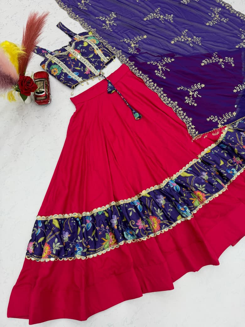 Navratri Special Silk And Rayon Cotton Lehenga Choli With Mirror Work - view 5