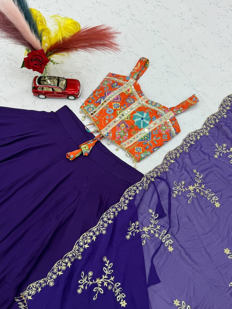 Navratri Special Silk And Rayon Cotton Lehenga Choli With Mirror Work - view 6