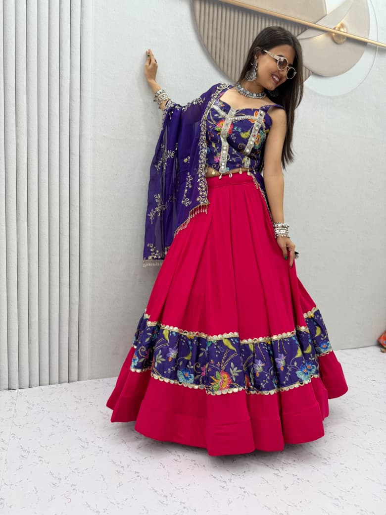 Navratri Special Silk And Rayon Cotton Lehenga Choli With Mirror Work - view 7